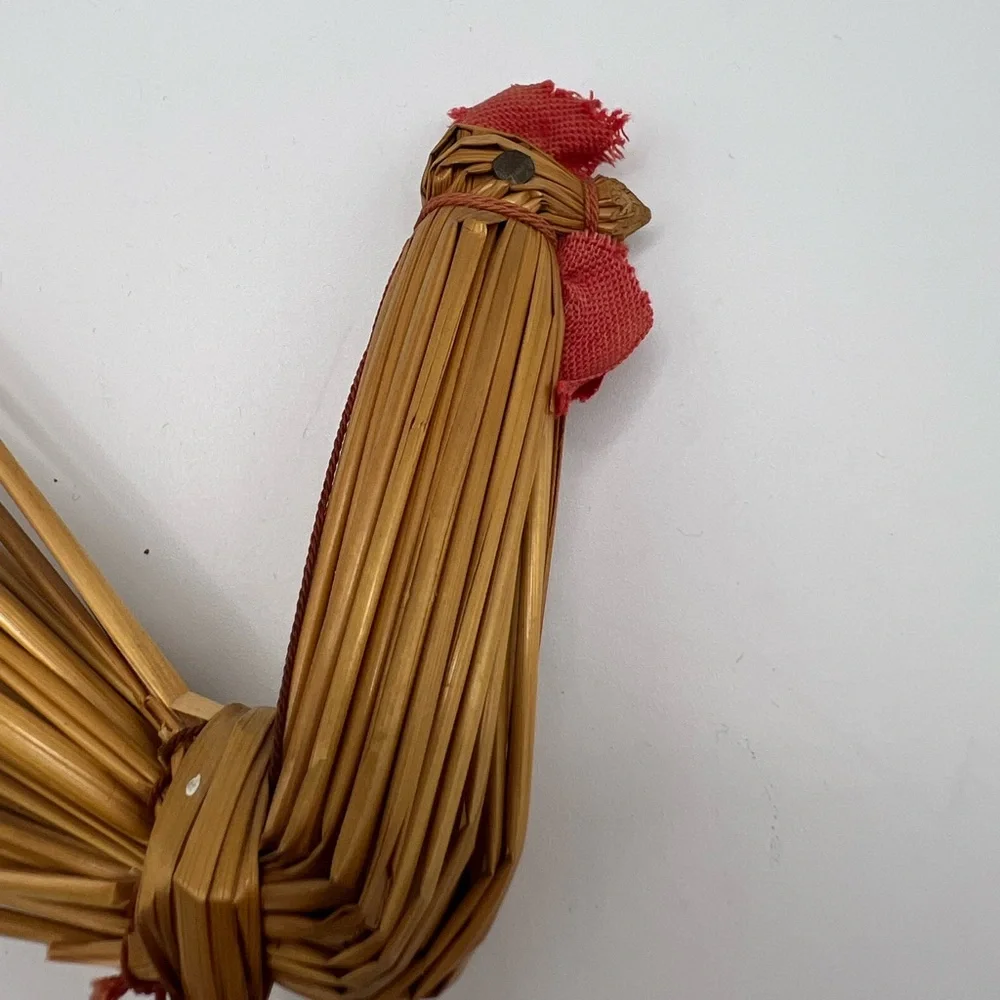 Vintage Handmade Straw Rooster Chicken Figurine Traditional Tuppen Ture Collecti